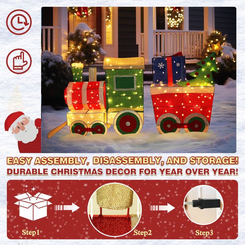VEIKOUS 5 ft. Warm White LED Train Set Christmas Holiday Decoration