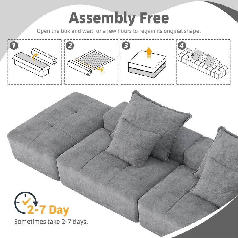 Modern Oversized Modular Chenille Sectional Sofa with 2 Ottomans and 2 Seat, 4 Pillows for Living Room