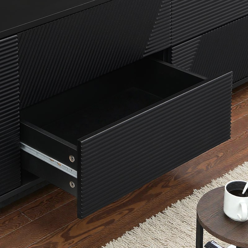 70.8'' Modern TV Stand for 75'' TVs, Minimalist Media Console with Storage Cabinets, 4 Drawers and Metal Center Leg