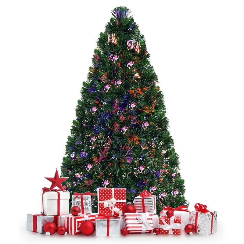 Costway Pre-Lit Fiber Optic Artificial PVC Christmas Tree 6Ft - 6 FT - Green - 6 Foot