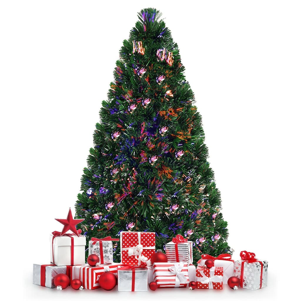 Costway Pre-Lit Fiber Optic Artificial PVC Christmas Tree 6Ft - 6 FT