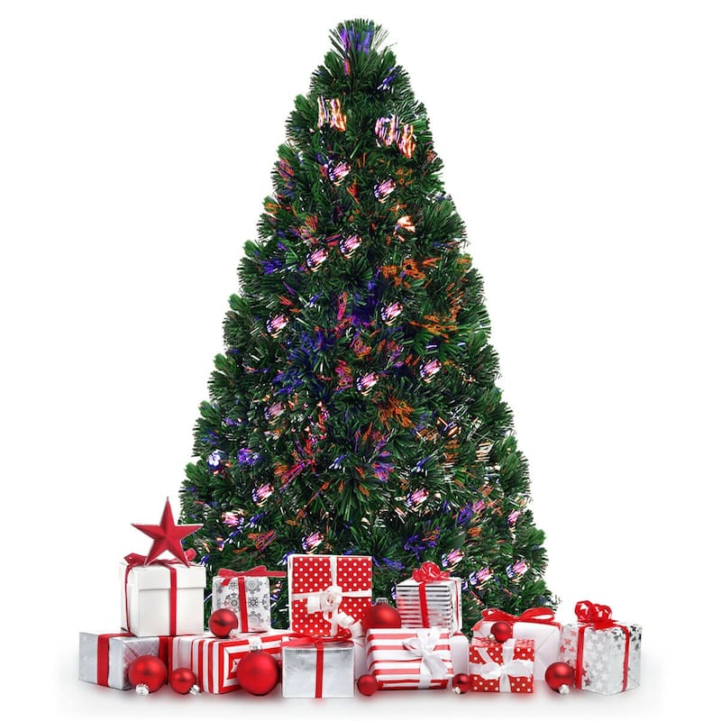 Gymax Pre-Lit Fiber Optic 5' Artificial Christmas Tree PVC Tips Metal
