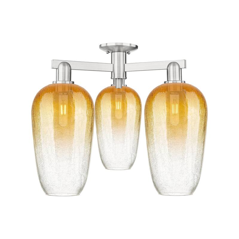 Innovations Lighting 716-3F-17-25 Brookhaven Flute Semi-Flush - Brushed Satin Nickel / Amber