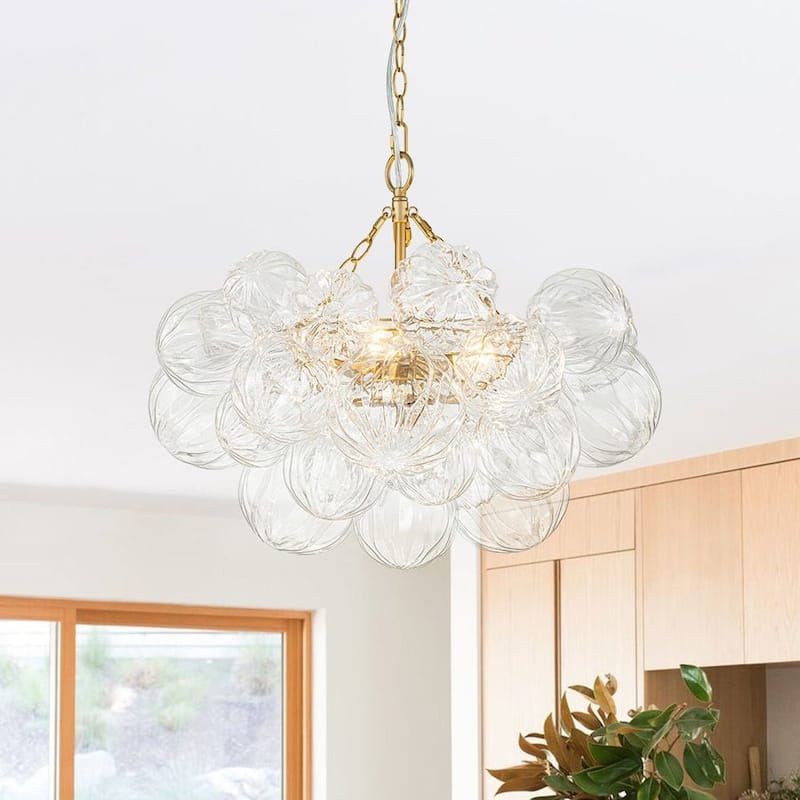 Brass Luxury Faceted Glass Globe Cluster Bubble Chandelier - Brass/3-Light