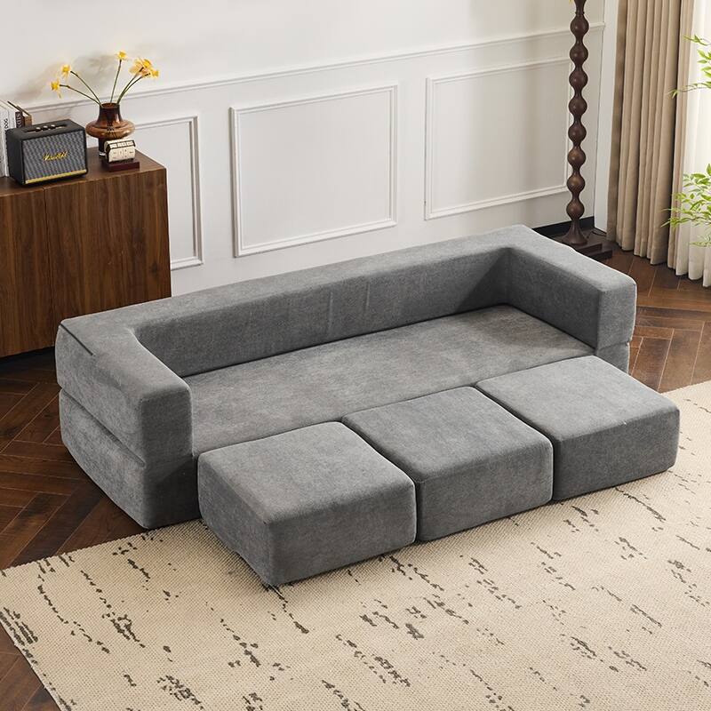 Designs Convertible Sectional Sofa with 3 Storage Ottomans - High-Resilience Foam Sleeper, Space-Saving Chenille Floor Sofa