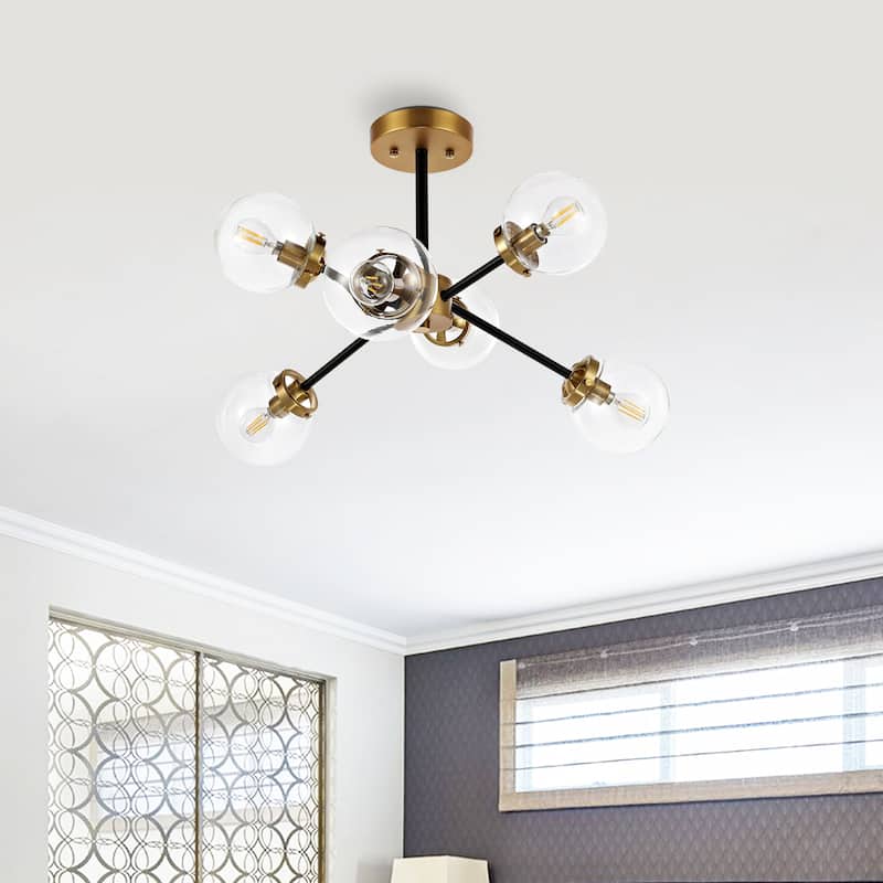 GetLedel 6-Light Dimmable Sputnik Semi-Flush Mount Chandelier with Glass Globe Shades