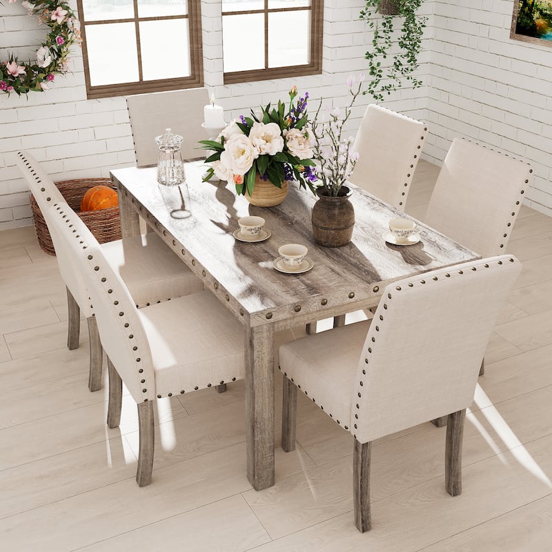 Morden Fort Farmhouse Dining Table Set Rectangular Chair 7-piece