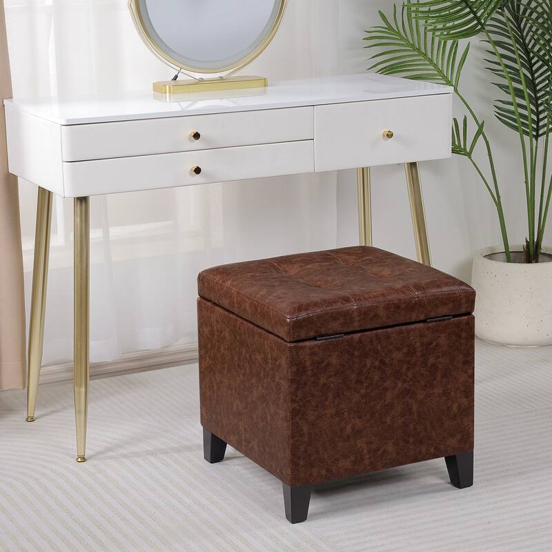 Adeco Bonded Leather Square Tufted Cubic Cube Storage Ottomans