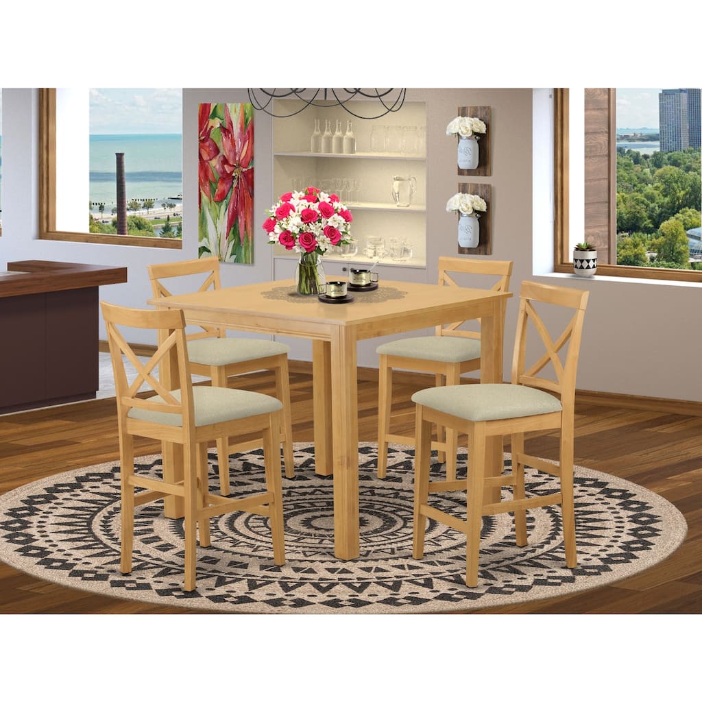 Counter Height Table Set - 5 Piece Kitchen Dining Set - Linen Fabric Chairs - 42x42 Inch Table