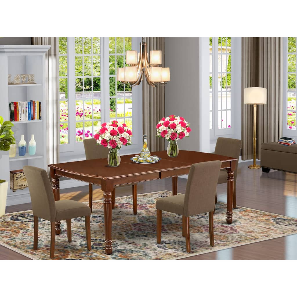 East West Furniture Dining Table Set- a Rectangle Kitchen Table and Coffee Linen Fabric Chairs, Mahogany (Pieces Option)