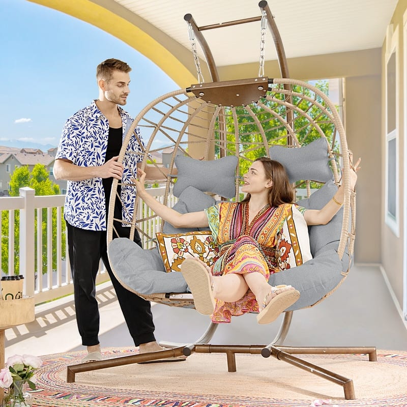 FINCATI Outdoor Oversized Double Egg Chair Swing, 700 lbs Double Egg Chair Outdoor, 2 Person Egg Chair Swing, Hanging Egg Chair
