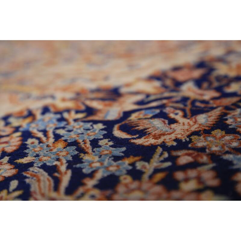 Vegetable Dye Blue Animals Isfahan Persian Vintage Wool Carpet - 3'4" x 5'3"