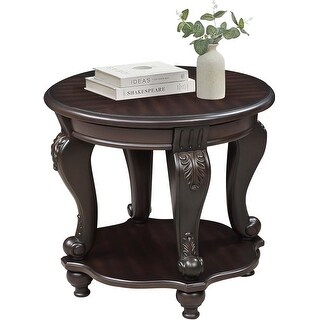 Retro Round End Table with Shelf, Solid Wood Side Table for Living Room ...