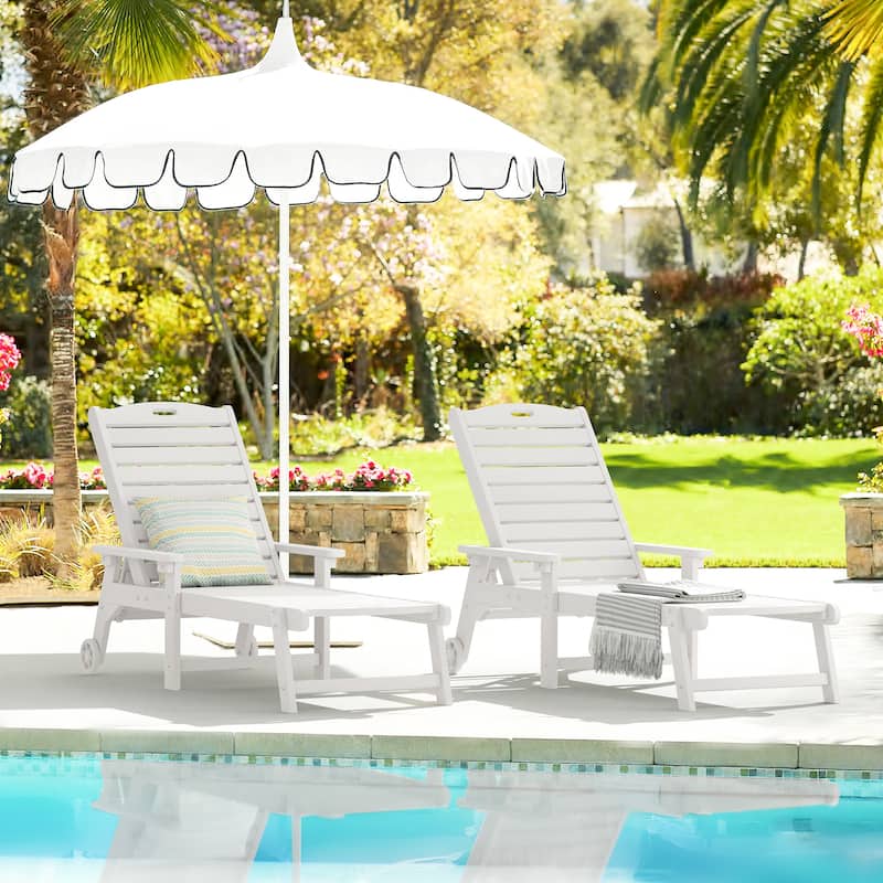 Patio Adjustable Wheeled Chaise Lounge Chairs with Arms for Deck, Backyard, or poolside (Set of 2) - 78.9"L x 24"W x 39.7"H