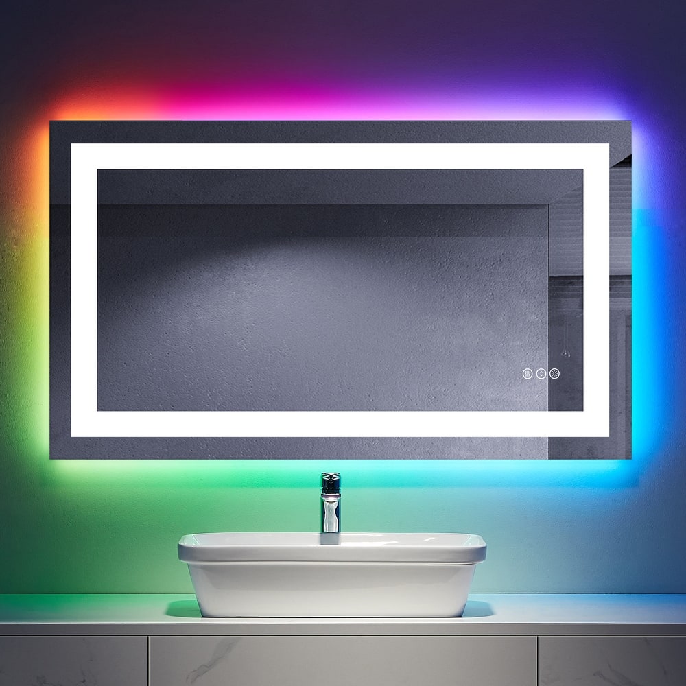 RGB Backlit Mirror Anti-Fog Tempered Glass Bathroom Vanity Mirrors with UL and 3-Year Warranty