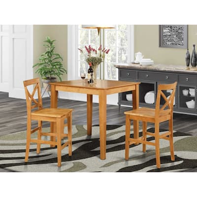 Counter Height Dining Set - Pub Table & Stools - Modern Design - Asian Wood - Brown Finish