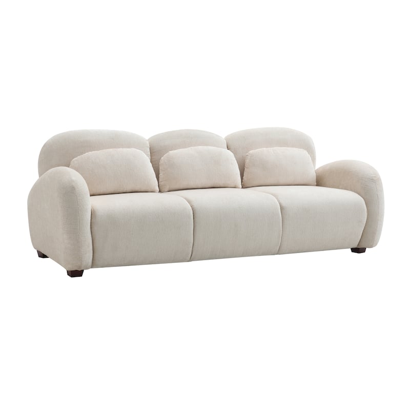 Boucle Upholstered 3 Seater Sofa, High-Density Foam Filled Floor Couch, Lounge Sofa Chair with 3 Pillows for Bedroom, Office - Beige