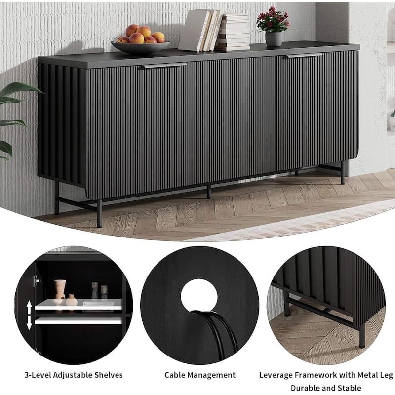 Sideboard Buffet Cabinet with Adjustable Shelves and Fluted Doors