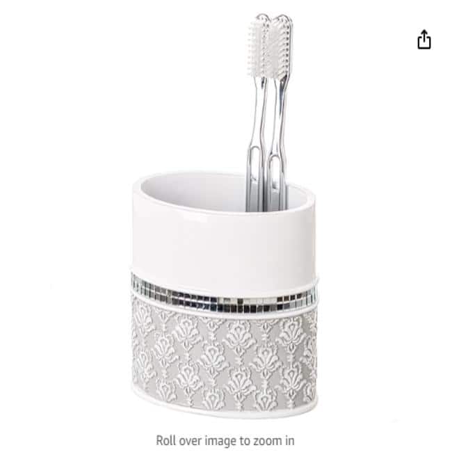 Creative Scents Mirror Damask Gray & White Toothbrush Holder - Grey - Grey