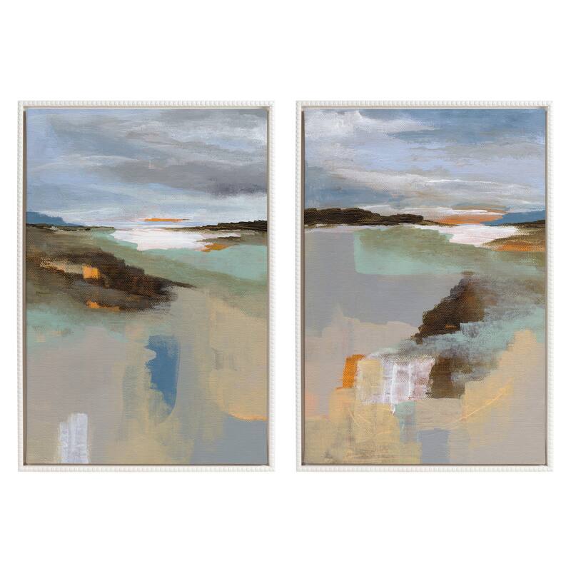 Sylvie Beaded Big Sur I and II Framed Canvas Set by Nikita Jariwala - 2 Piece Set 23x33 - Ivory