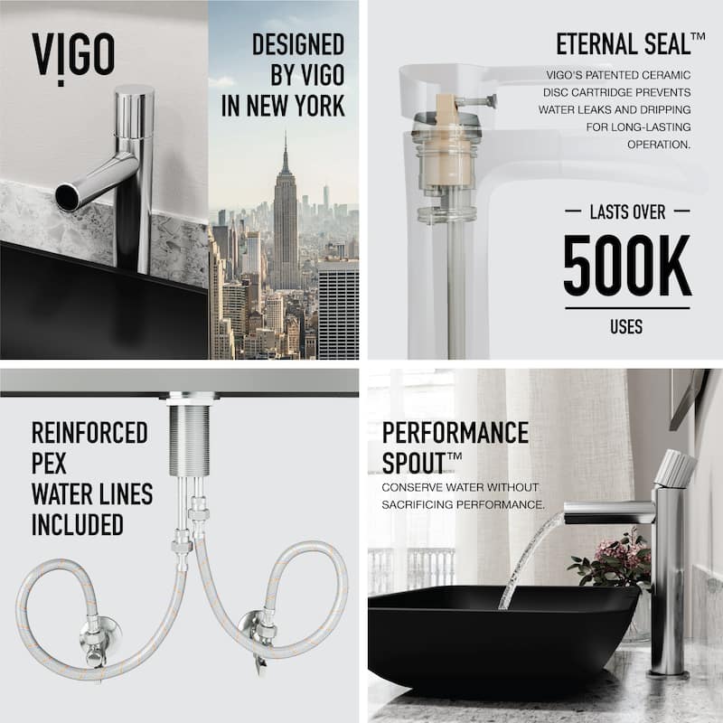 VIGO Sottile 18"L x 13"W Glass Vessel Sink and Ashford 11"H Faucet Set - Matte Black