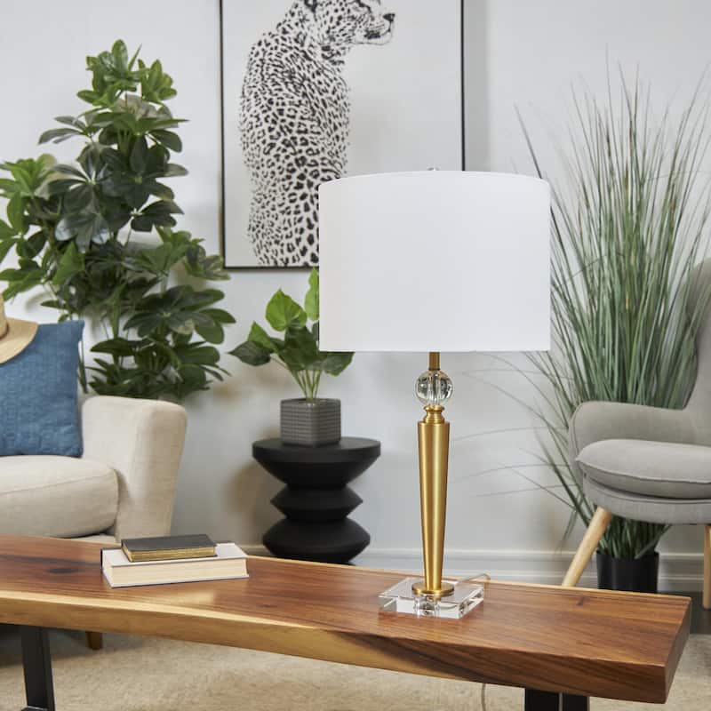 Metal Inverted Cone Shaped Room Accent Lamp with Glass Ball Accent and Square Base - Gold - Roche River Decor