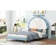 preview thumbnail 3 of 12, Twin/Full Size Upholstered Platform Bed with Alarm Clock Shaped Headboard For Kids