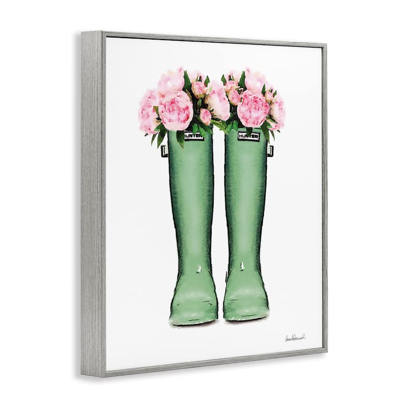 Stupell Country Boots with Peonies Framed Giclee Art Design By Amanda Greenwood