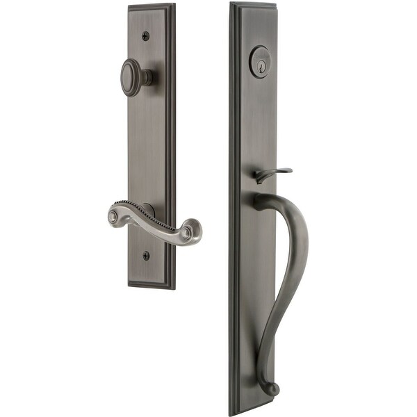 Grandeur CARSGRNEW_ESET_234_LH Carre Solid Brass Rose Left Handed Keyed Entry Single Cylinder "S" Grip Handleset with Newport