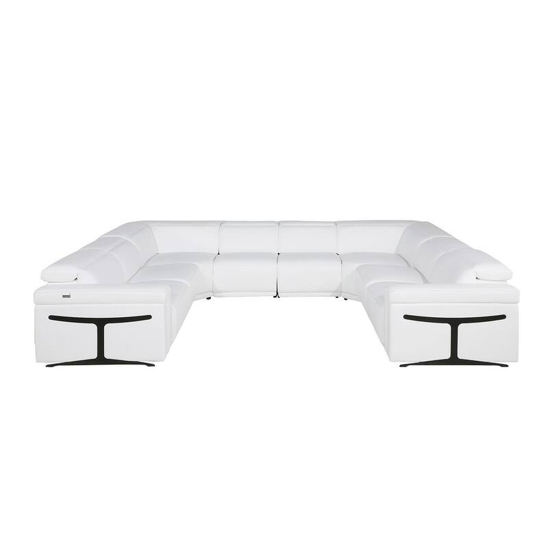 HomeRoots White Italian Leather Power Reclining U Shaped Eight Piece Corner Sectional With Console