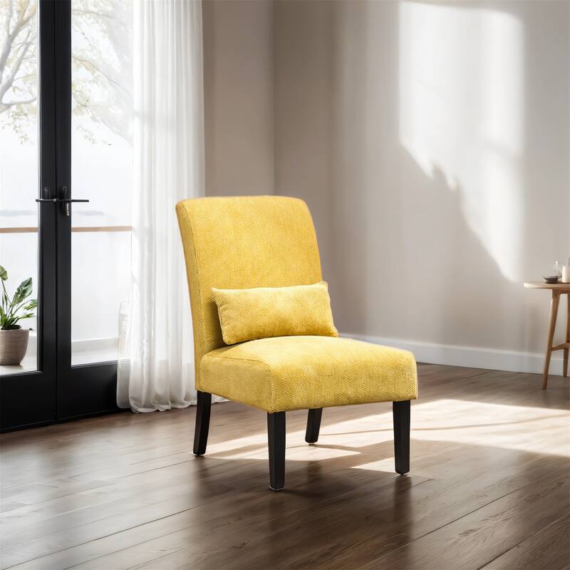 Contemporary Chenille Fabric Armless Accent Chair with Pillow, Yellow - Yellow