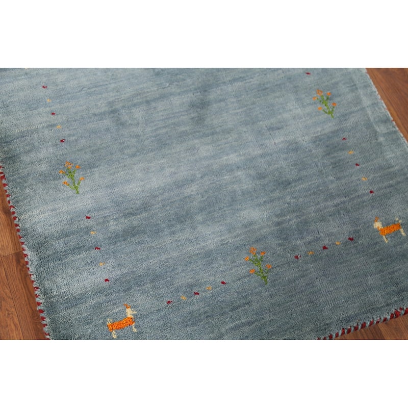 Tribal Gabbeh Indian Accent Rug Handmade Blue Wool Carpet - 2'7"x 4'9"
