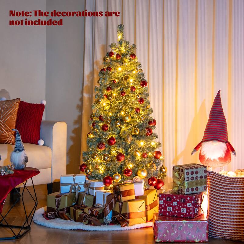 Gymax 4.5 FT Artificial Xmas Tree w/256 Branch Tips 100 LED Lights 9