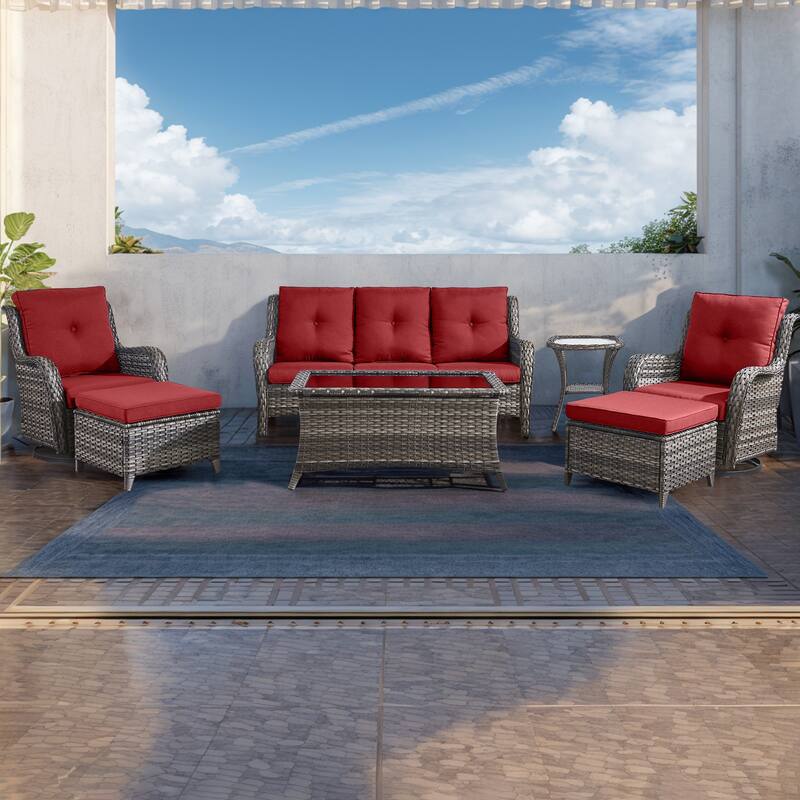 Gymojoy 7 Piece Outdoor Sofa Swivel Rocker Chairs Set Weather-resistance - Grey - Red