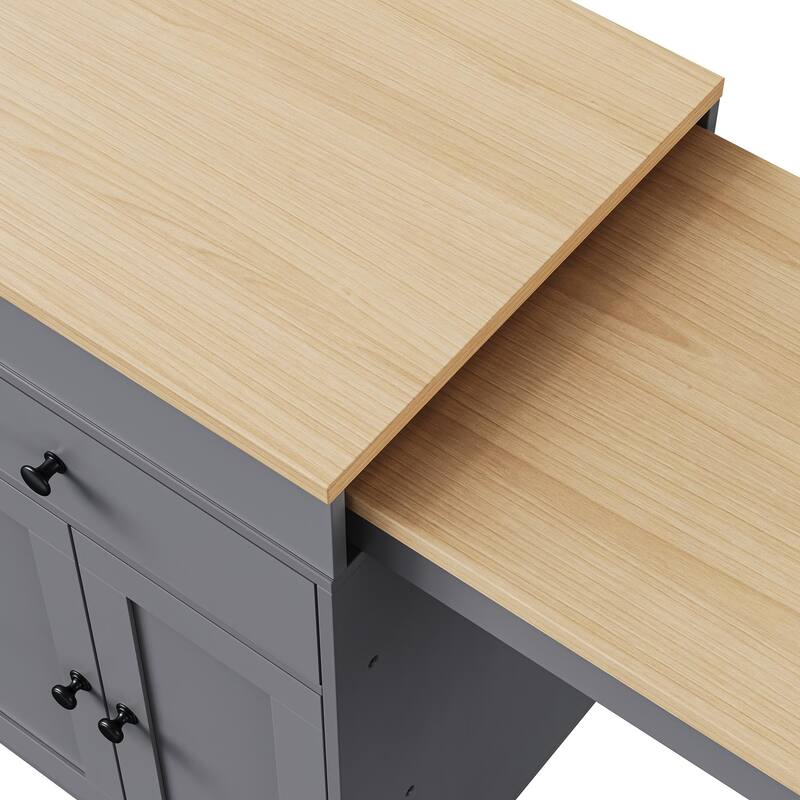 74.5“ Kitchen Island with Extendable Dining Table, Rolling Kitchen Island on Wheels with Spice Rack, Drawers and Cabinets