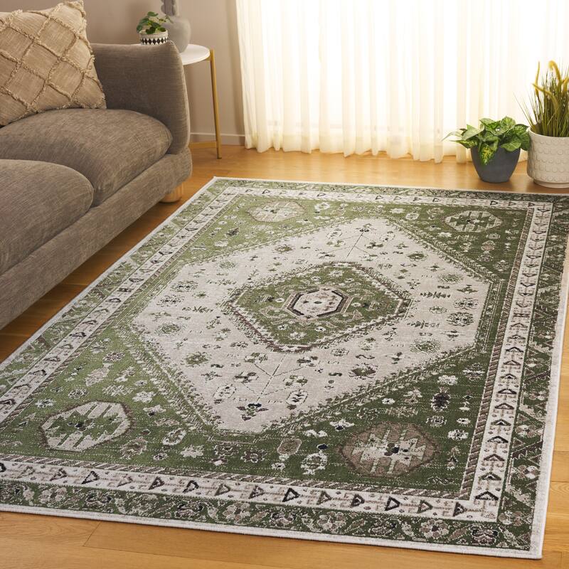 SAFAVIEH Bayside Machine Washable Surmeli Shabby Chic Rug - 5'3" x 7'6" - Green/Beige