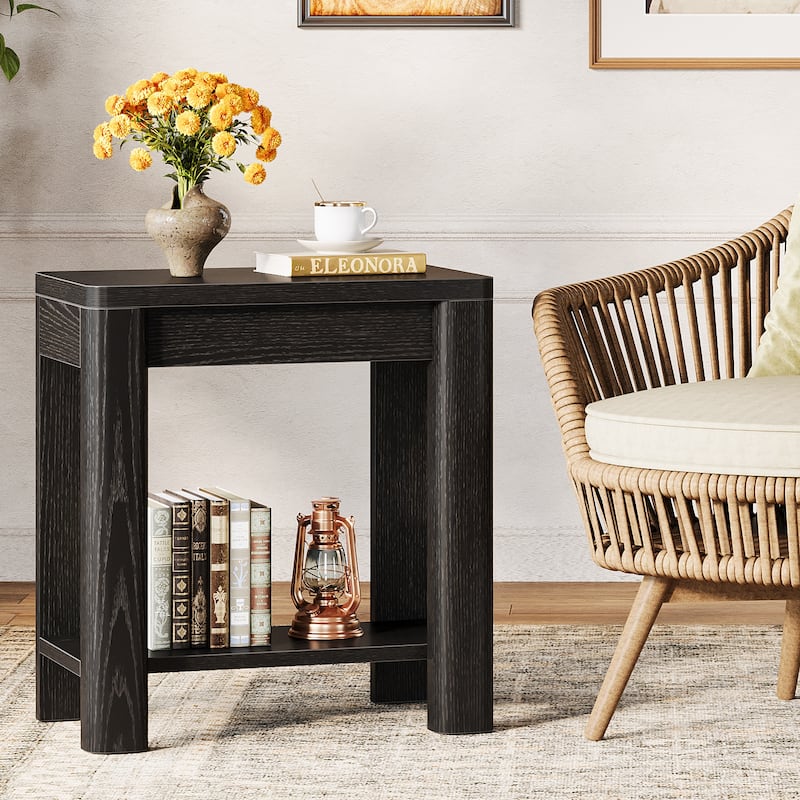 23.6'' Farmhouse Rectangle End Table with Storage Shelf