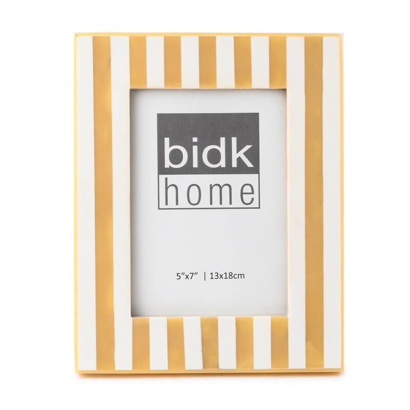Striped Rectangular Picture Frame - for 5" x 7" Photo - Beige and White