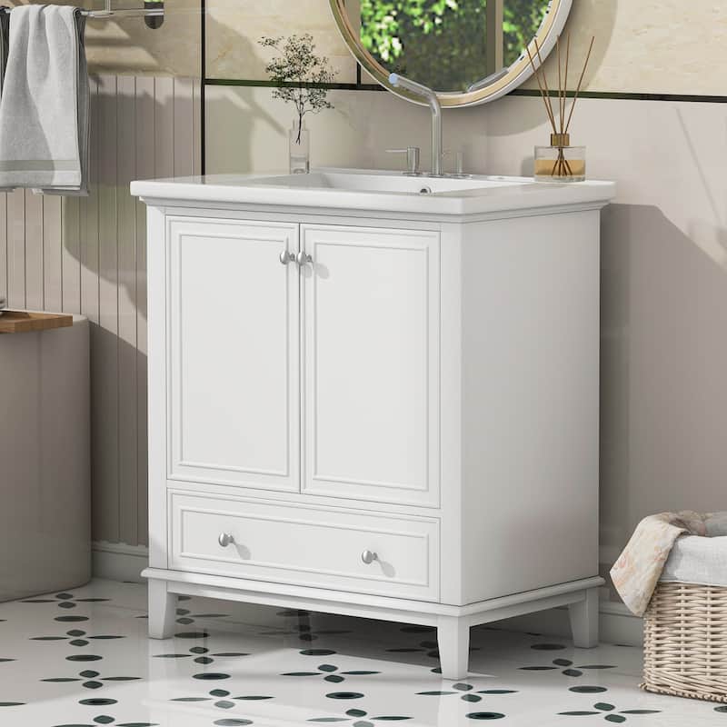 Bathroom Vanity with Sink Top, Bathroom Cabinet with Doors and Drawer, Bathroom Storage Cabinet with Adjustable Shelf