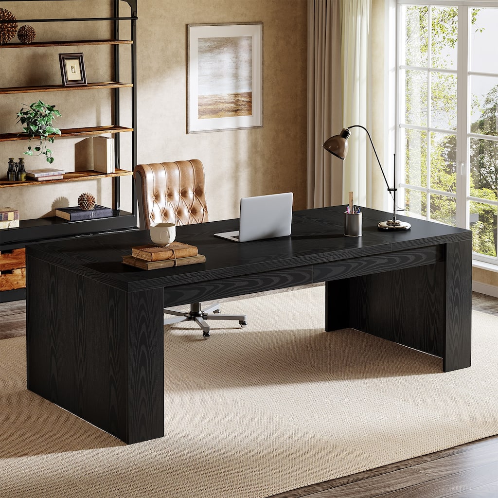 70.9-Inch Modern Executive Desk, Large Farmhouse Wooden Office Desk