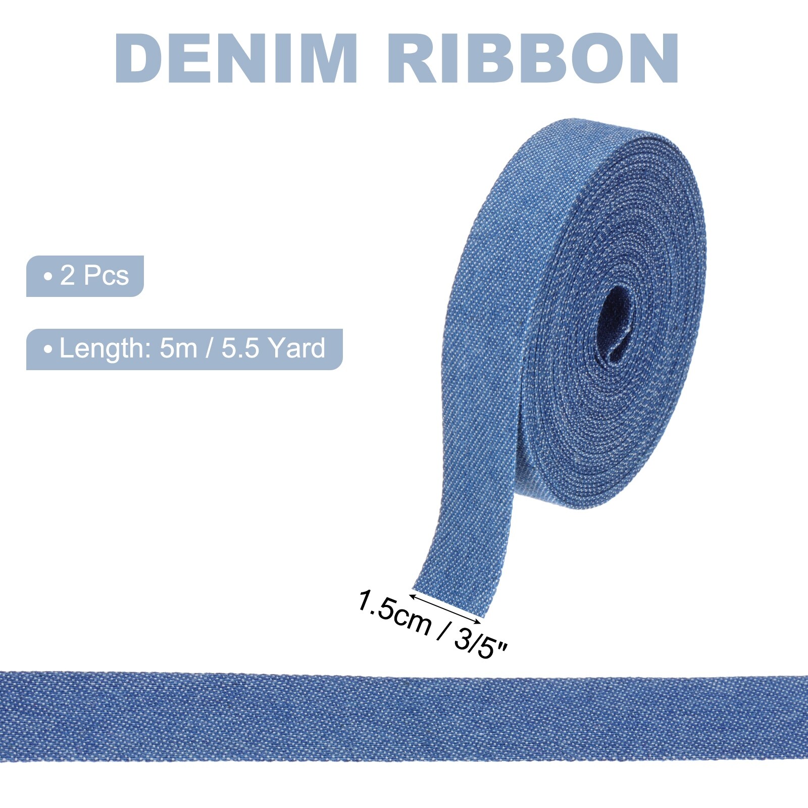 Denim Ribbon, Layering Jean Fabric Craft Pure Color Strip for Bow DIY Making Hair Clip Garment Sewing