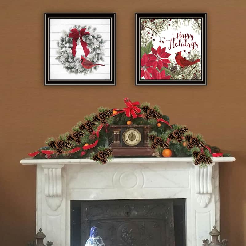 2-Piece Framed Wall Art Set - Cardinal Wreath, Black Frame