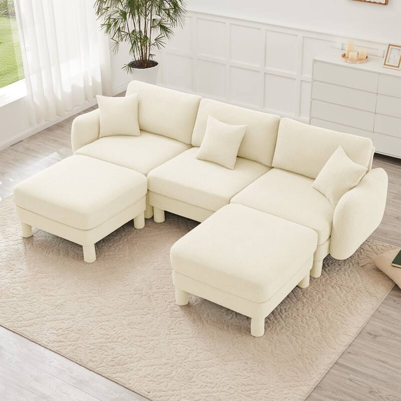 109.4" 3-Seater Modern Upholstered Sofa Couch, Deep-Seat Sectional Sofa with Shell-Shaped Armrests, Leisure Sofa for Living Room