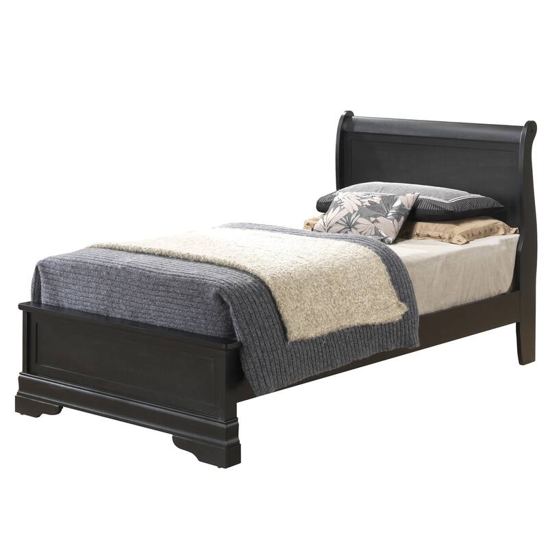 Solid Wooden Rectangular Twin Panel Bed - 84" - Black