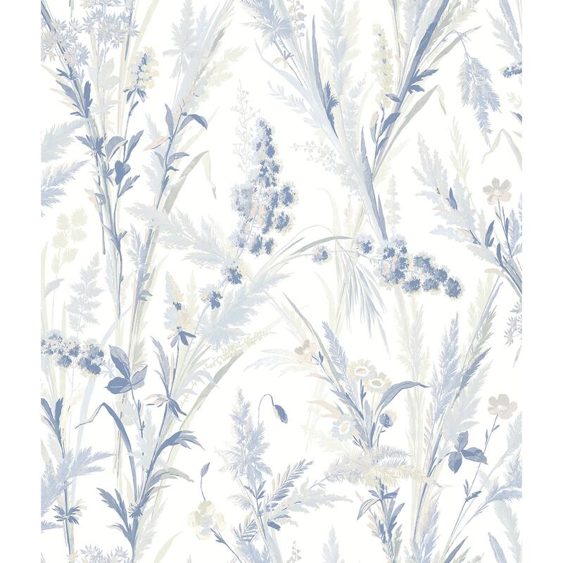 Botanical Gloucester Hillaire Wheat Meadow 33 ft L X 20.5 in W Wallpaper. - Navy