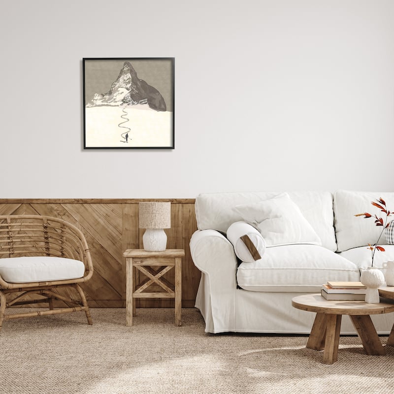 Stupell Lonely Single Slope Ski Winter Sports Mountain Range Framed Wall Art