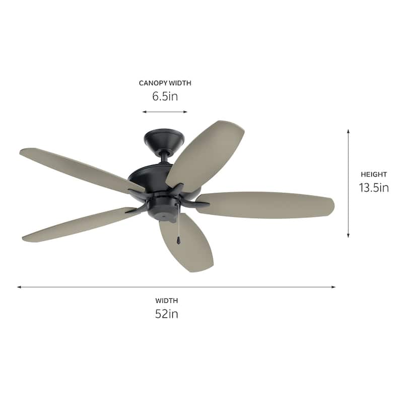 Kichler Renew Patio 52 inch Ceiling Fan Satin Black with Reversible Blades