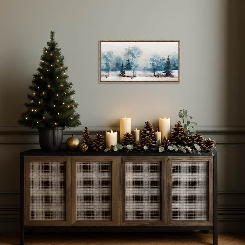 Dusty Blue I by Isabelle Z (27 x 14 in.), Framed Canvas Wall Art Print - Sylvie Beaded Dark Gold