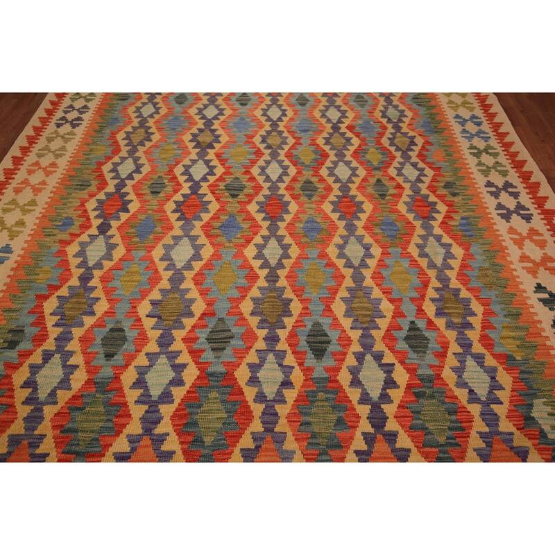 Kilim Oriental Area Rug Living Room Flatweave Wool Carpet - 8'2" x 9'8"