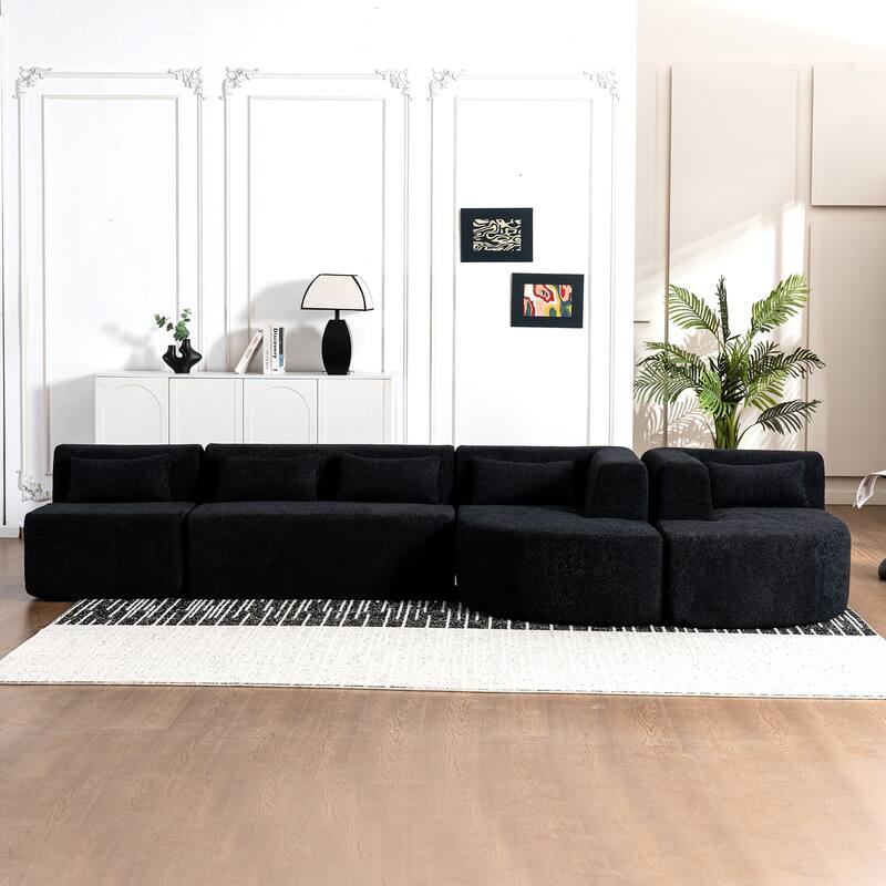 143.7" Polyester Sectional Sofa with 2 Chaise Lounges, Back Pillows
